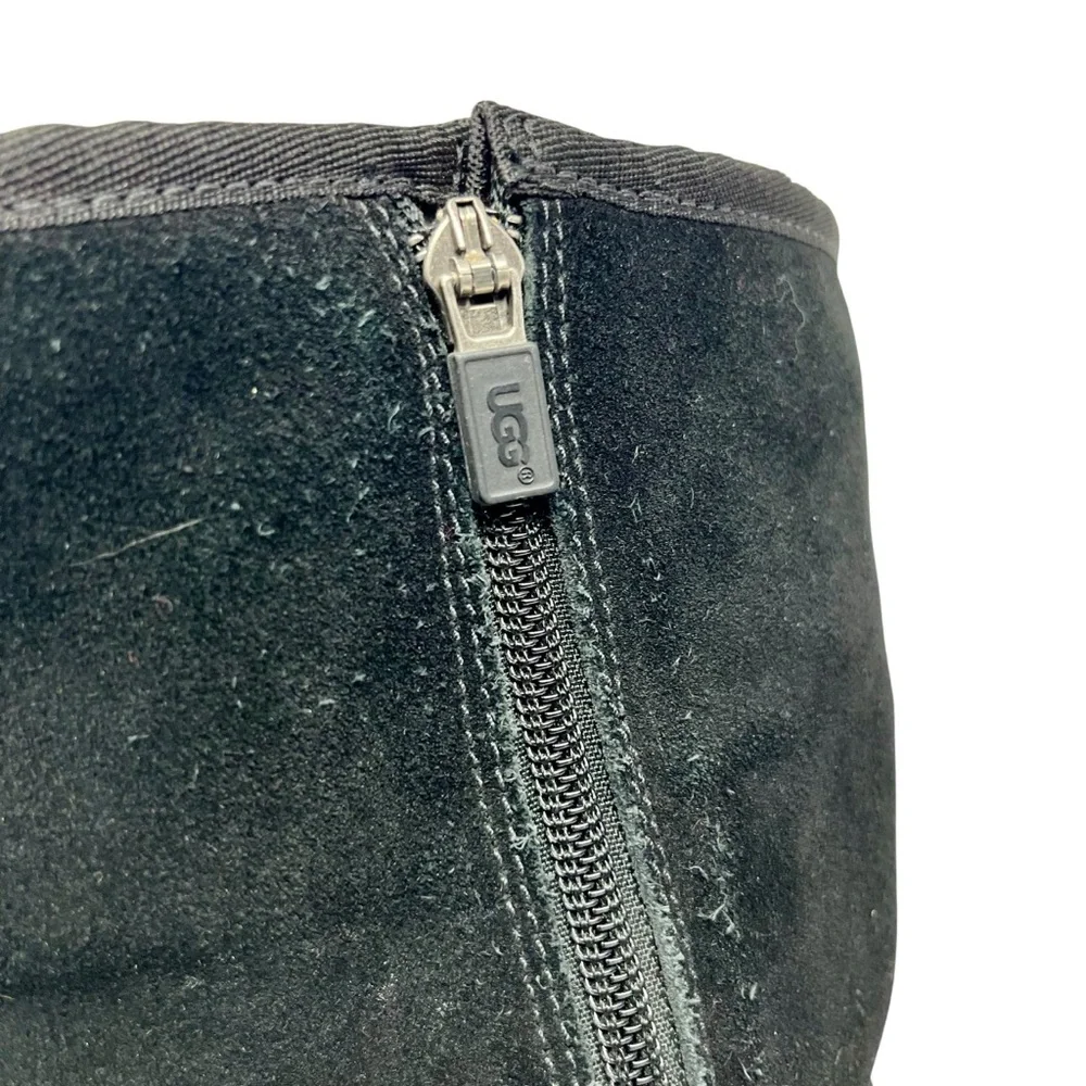UGG Black Suede Zip Sunshine Tall Boots‎ Sz 6 Shearling Winter Snow Classic 90s